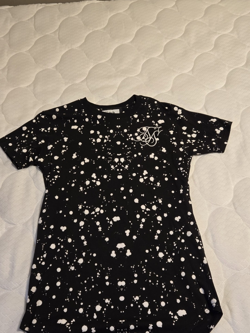 Sik Silk Curved Hem Black Splat Paint Splatter T-Shirt